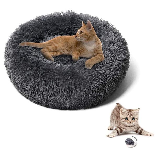 

cat beds & furniture 50cm fluffy dog bed long plush donut pet winter warm round orthopedic lounger sleeping bag kennel puppy sofa house