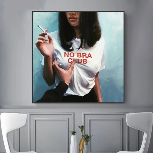 No Bar Club Decoração de Interiores Abstract Smoking Girl Canvas Paintings Posters and Prints Modern Wall Art Pictures for Living Room