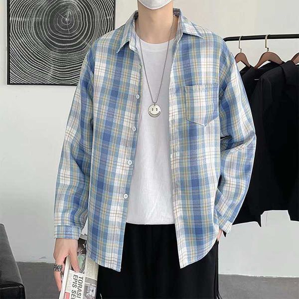 

shirt plaid boys' spring and summer ruffian handsome loose long sleeve shirt coat harajuku style casual outerwear, White;black