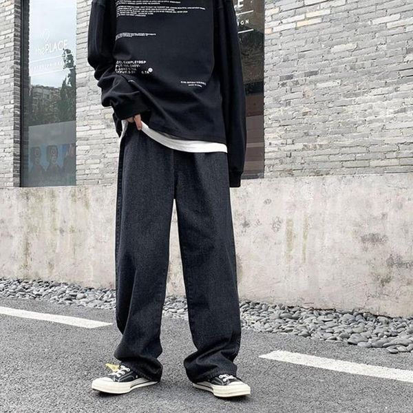 

men's retro autumn trend wide leg drawstring jeans men's straight tube loose students' versatile jeans, Blue