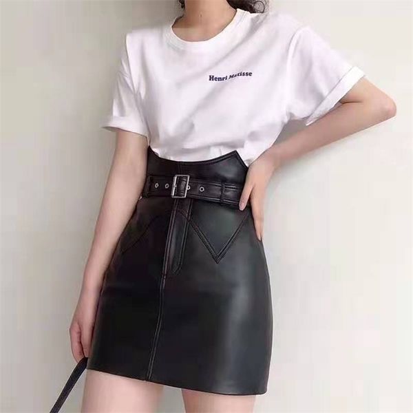 

plus size leather skirt women belt high waist shorts skirts pu mini skirt female black fashion outfit 210311