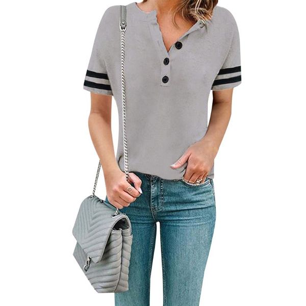 

women's t-shirt women summer ofice work clothing short sleeve woman's shirts vintage female elegant button v-neck feminine d30, White