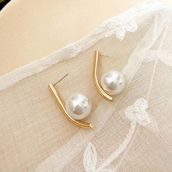 

stud contracted fashion metal pearl earring women retro geometric earrings adorn article, Golden;silver