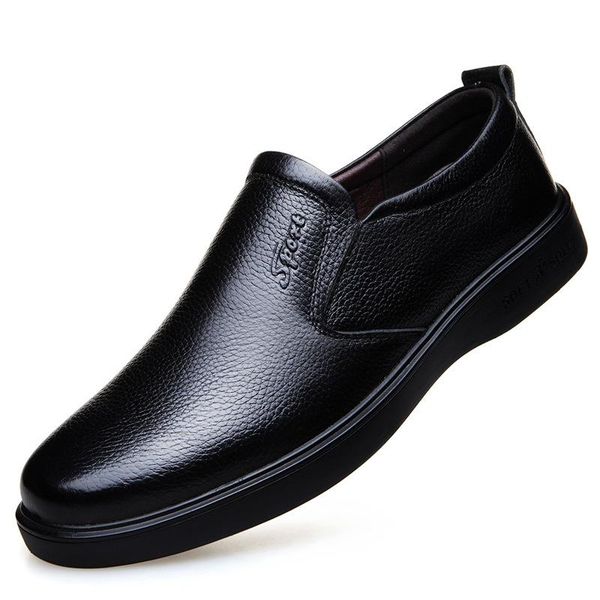 

dress shoes design genuine leather men casual shallow slip on formal solid man business male loafers, Black