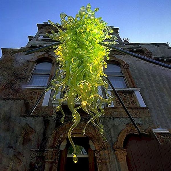 Lampada a sospensione verde soffiata a mano Bellissimo lampadario in vetro di Murano soffiato a bocca, illuminazione per decorazioni per la casa, soggiorno, 32 x 60 pollici