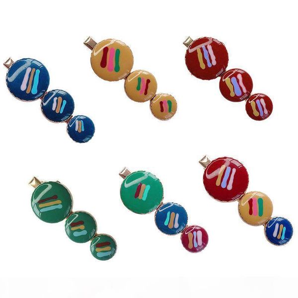 

resin side bangs hair clip retro contrast color dripping glaze button hairgrip