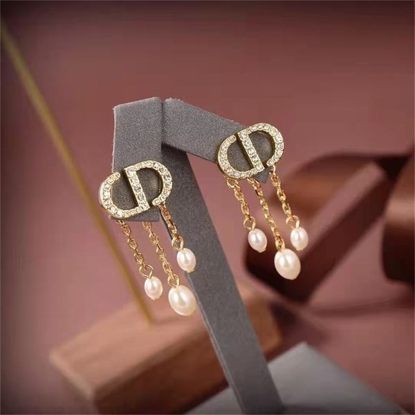 

87% off wholesale shop home brass earrings letters two wear silver needle pearl tassel simple earrings female earrings, Golden