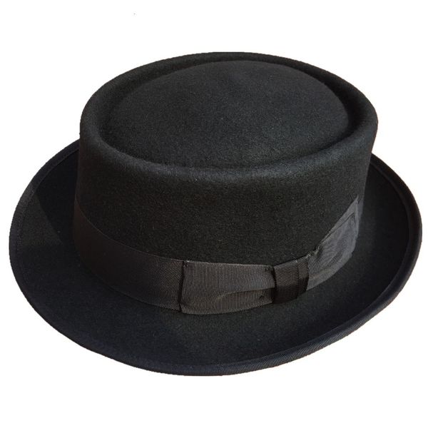 

2021 new classic stingy brim pork pie fashion wool felt porkpie jazz fedora hat black brown round trilby hats ud7m, Blue;gray
