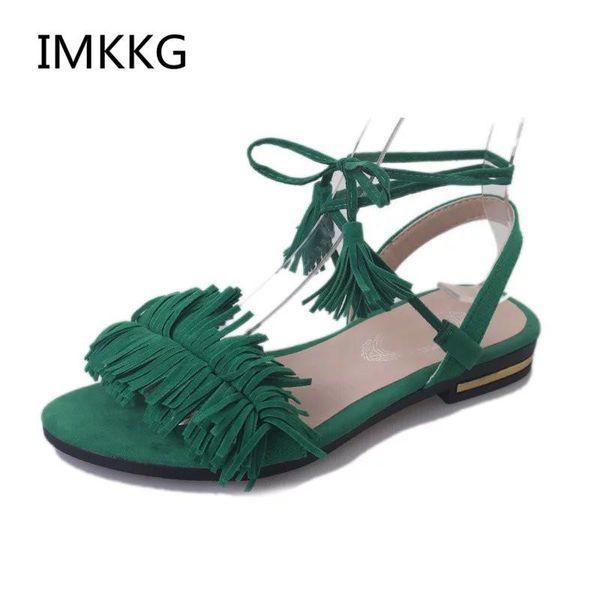 

sandals shoes woman flock gladiator women summer lace up fringe beach v049, Black