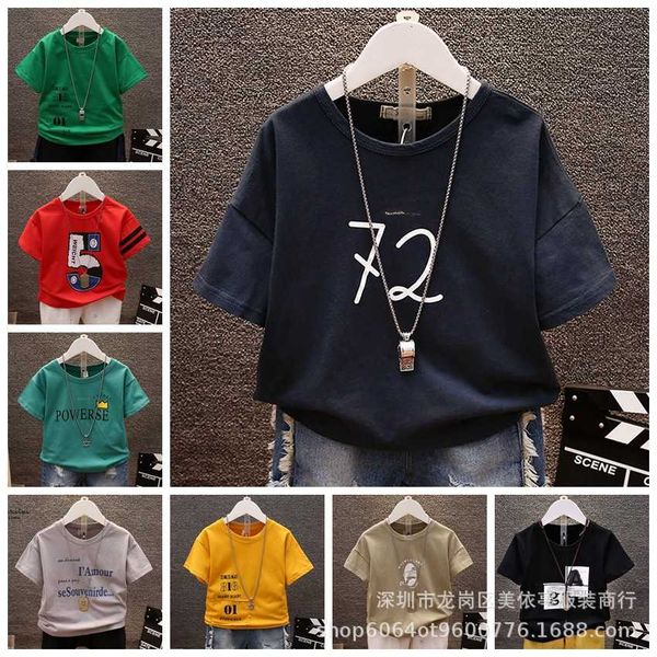 

summer new popular t-shirt short sleeve 2021 cartoon middle and small children's top, Black;white