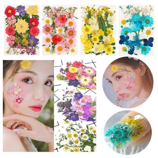 

nail art decorations multi-purpose 3d pressed mixed real dried flowers diy floral decors for uv gel tips face sticker, Silver;gold