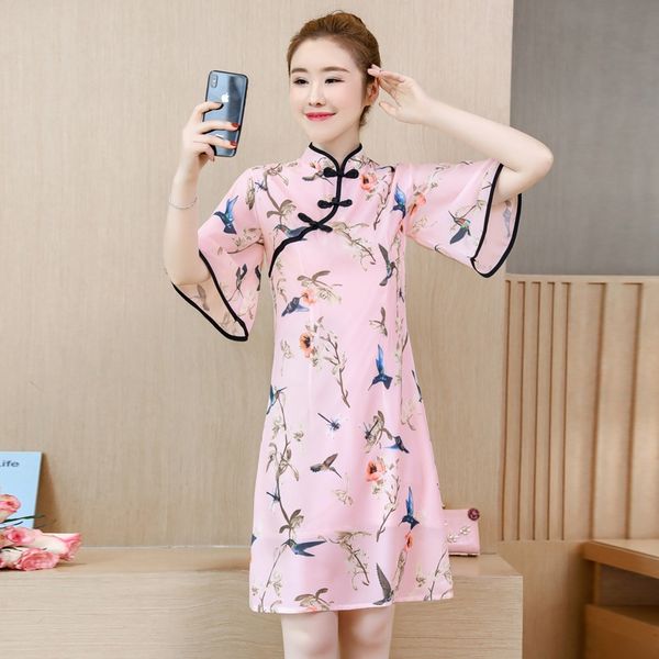 

chinese new style cheongsam improved floral dress retro national women qipao dress loose vintage dress quality vestidos 10581, Red