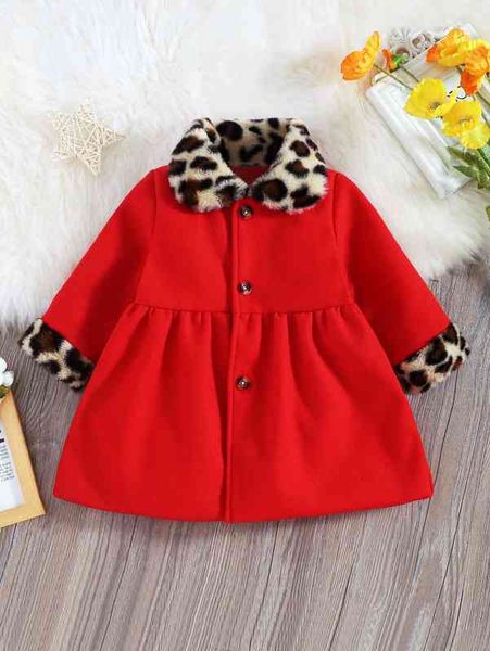 

baby leopard pattern borg collar overcoat she, Blue;gray