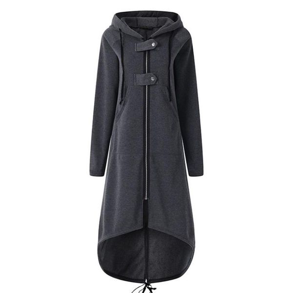

women's jackets nice autumn women zipper hooded coat drawstring irregular long jacket button solid sleeve plus size, Black;brown