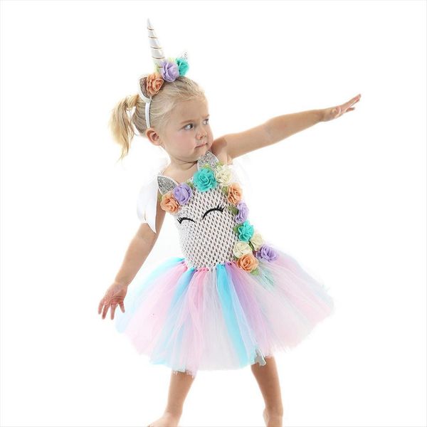 

pastel rainbow unicorn girls girl dresses tutu tulle for wedding kids party baby birthday outfits tutus, Red;yellow