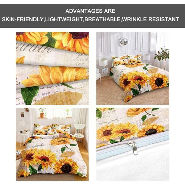 

bedding sets 3 pieces/set of sunflower print pattern pastoral textiles size bed american decoration double style home large bedr q7e5