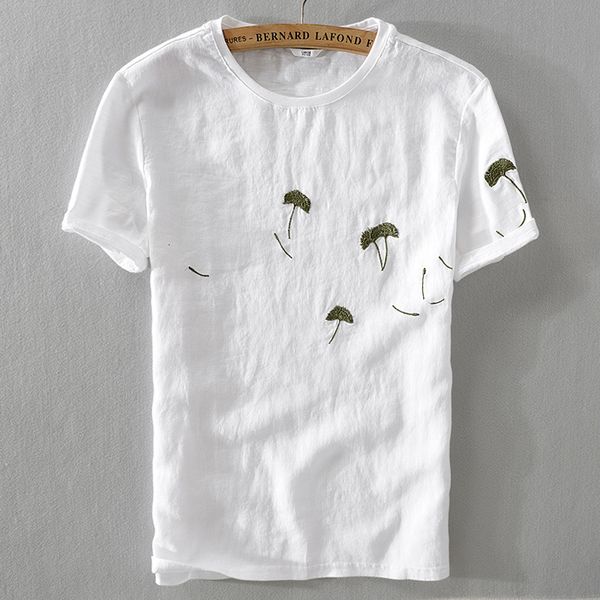 

2021 new summer men's linen t-shirt casual round neck white t shirt men breathable stitching short sleeve tshirt mens camiseta 3xl 3y4z