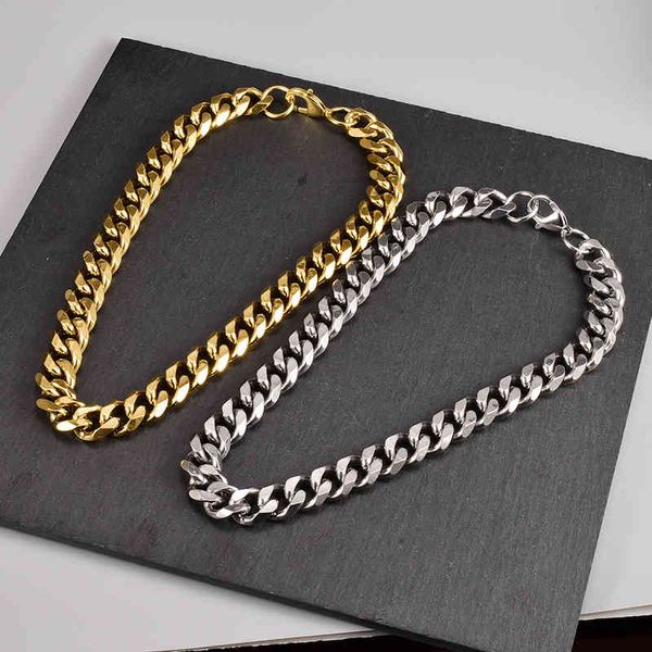 

15mm wide thick curb chain necklace ins blogger punk jewelry gold plated stainless steel cuban women, Silver
