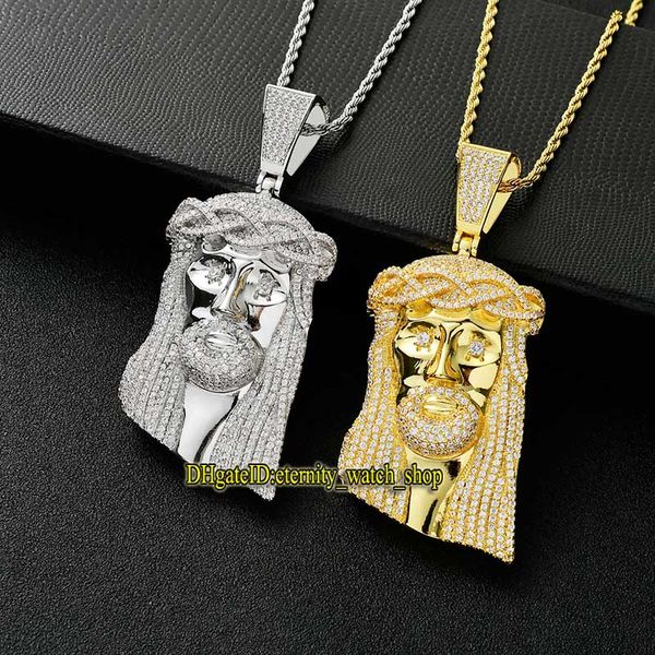 Europäische und amerikanische Christus Jesus Kopf CZ Iced Out Diamant eingelegte Anhänger Halsketten 92mm hoher Anhänger Herren Halskette Anhänger Hip Hop Schmuck