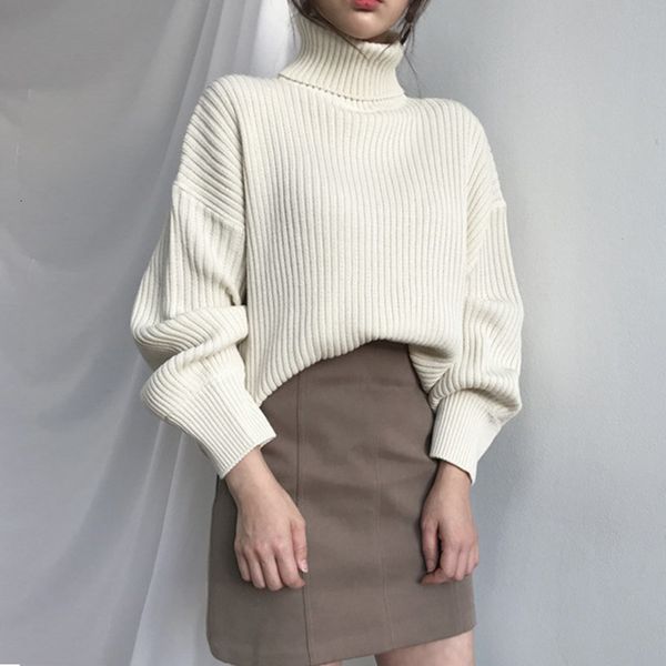 

2021 new women's autumn winter sweaters turtleneck thick ladies jumper casual knitted long sleeve pullover for female o0ld, White;black