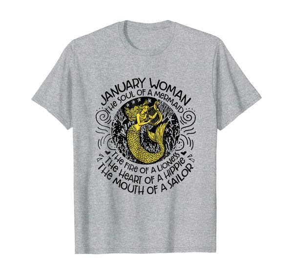 

january woman the soul of a mermaid t-shirt gift for women, White;black