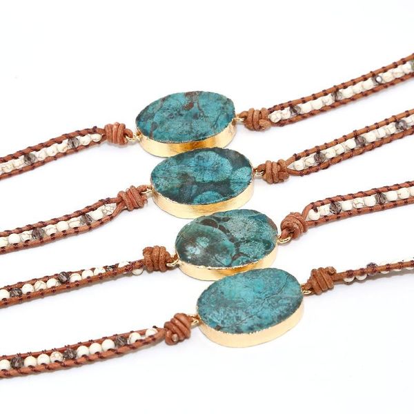 

link, chain ocean stone bracelet bohemia women handmade rope wrap beaded fashion ladies party birthday gift accessories, Black