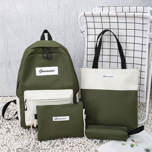 

school bags 4 piece set kawaii women backpack casual cute for teenagers girl shopping bag book pencil case