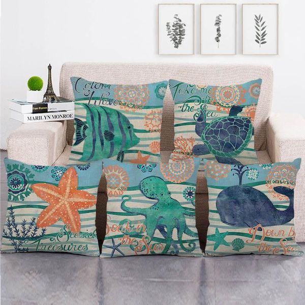 

cushion/decorative pillow 45cm*45cm sea blue design of fish throw cushion cover linen/cotton sofa decorative case