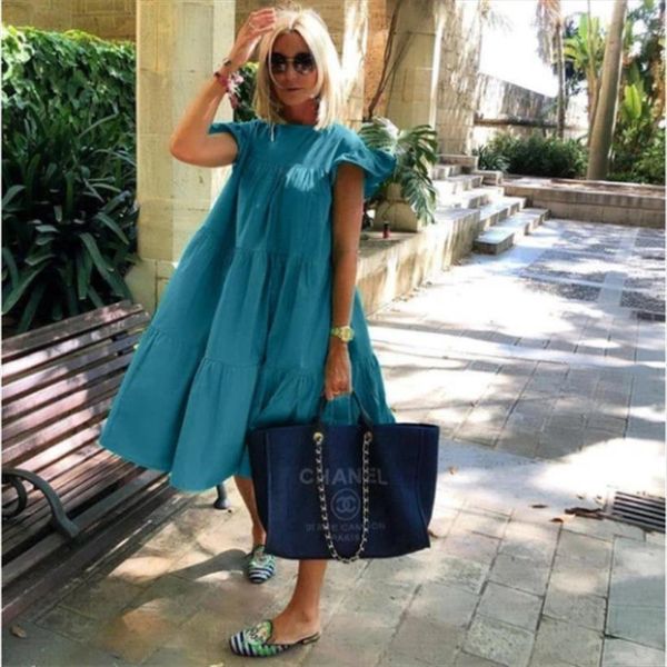 

big size s 3xl womens dresses summer short sleeve solid color a line party lady pink black female casual loose, Black;gray