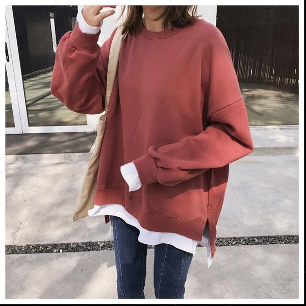 

womens oversized sweatshirt fake two piece pullover casual female long sleeve coats shirts outwear boyfriend style, Black