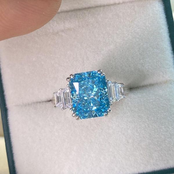 

cluster rings romantic 100% sterling silver 925 aquamarine stone for women high carbon diamond wedding engagement ring fine jewelry gift, Golden;silver