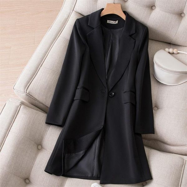 

women's suits & blazers black suit jacket ladies mid-length spring autumn 2021 korean fashion casual temperament blazer femme longue zh, White;black