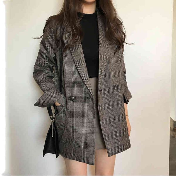 

women's suits & blazers female blazer long sleeve plaid cotton jacket, vintage jacket elegant bvut, White;black