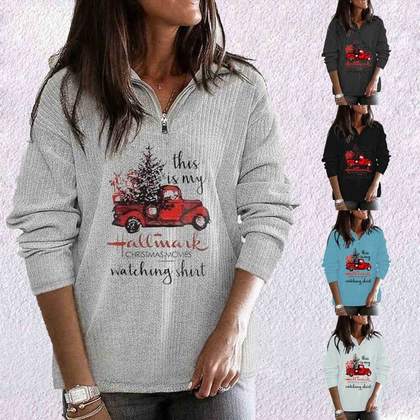 

fashion hoodies 2021 winter christmas tru gift casual zipper collar loose women's sweater, Black