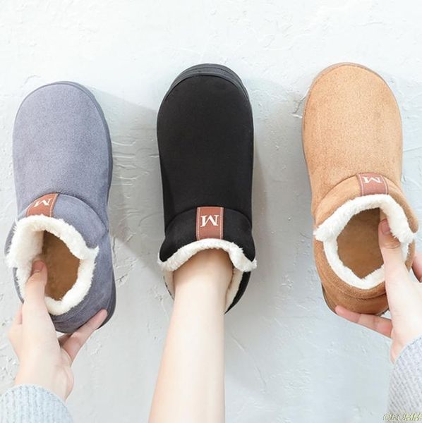 

slippers for women furry slides warm winter home indoor flats shoes ladies plush couple pantuflas mujer, Black