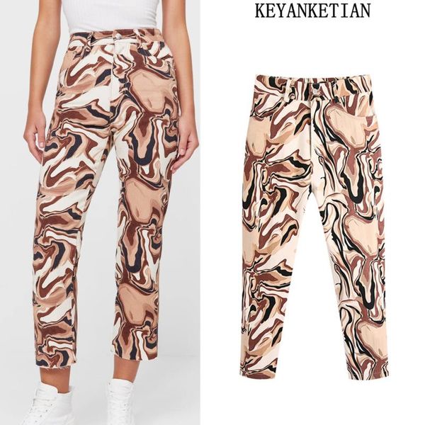 

women's pants & capris keyanketian za ladies' early autumn casual slim-fit high-waist straight-leg thin corrugated trousers printe, Black;white