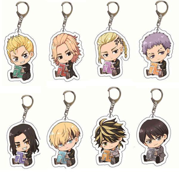 

keychains tokyo revengers keychain anime character manjiro ken takemichi hinata atsushi chibi kawaii arcylic key chain for friendship gift, Silver