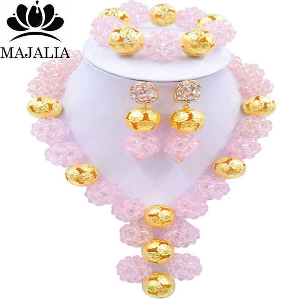 Majalia Mode Nigerian Hochzeit Set Afrikanischen Schmuck Set Hellrosa Kristall Braut Schmuck Sets 1CZ025 H1022