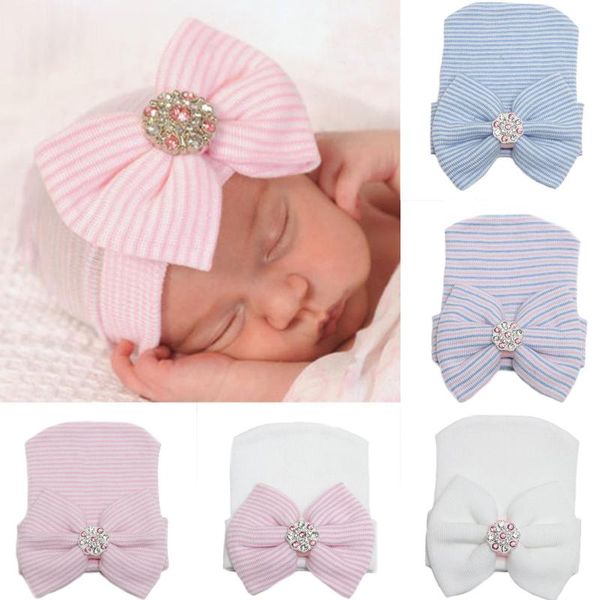 

caps & hats born baby girl big bow pink shiny diamond cute knitted hat pullover cap kids kawaii for children #, Yellow