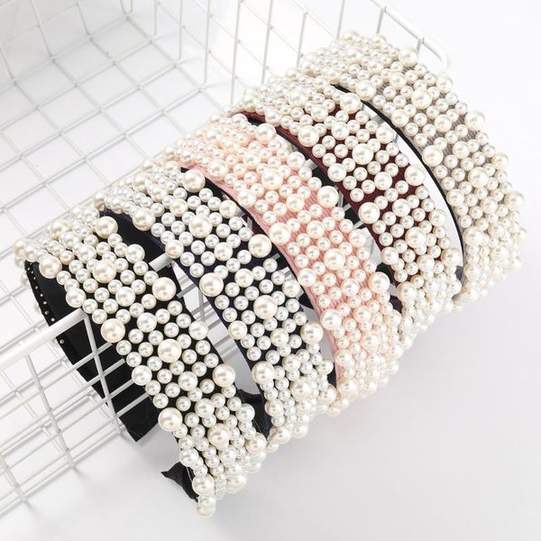 

hair clips & barrettes fashionable simple flannel imitation pearl headband female creative wide-brimmed campus banquet accessories, Golden;silver