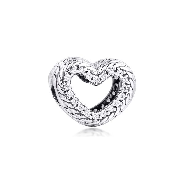 

100% 925 sterling silver snake chain pattern open heart amulets fit europe original bracelet s925 beads silver jewelry q0531, Black