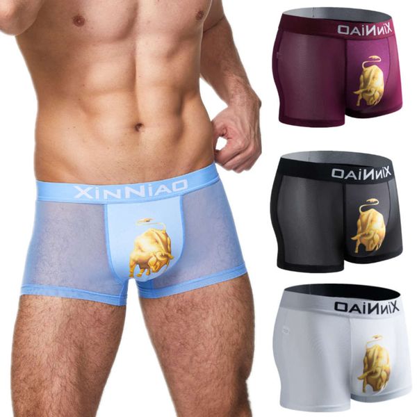

summer thin men's ice silk underpants fashion boxers mesh boxer, Black;white