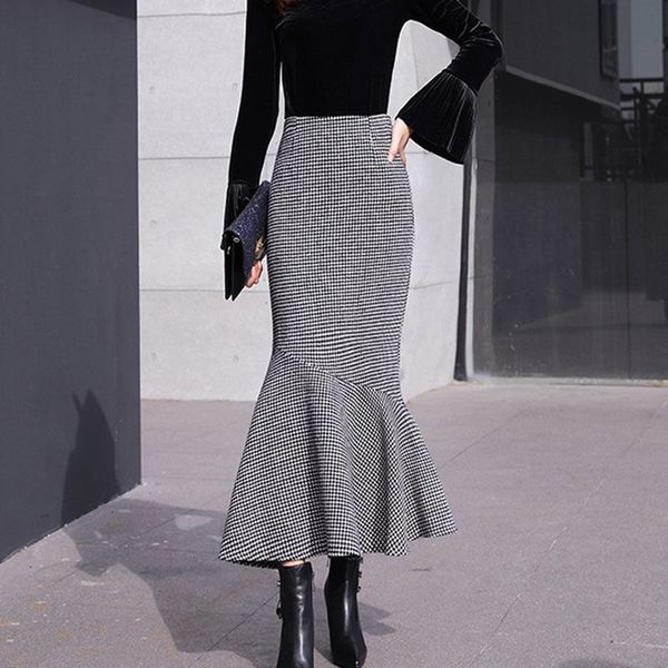 

autumn thick winter warm fishtail wool high versatile waist high-waisted fine-length medium skirt y246 eps5, Black