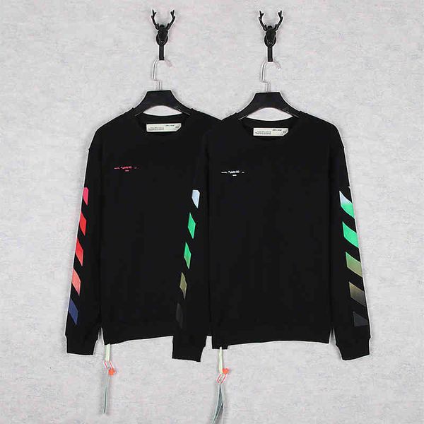 

off gradient fashion autumn style arrstyle stripe print men's and women's sweater couple's thin loose coat, Black