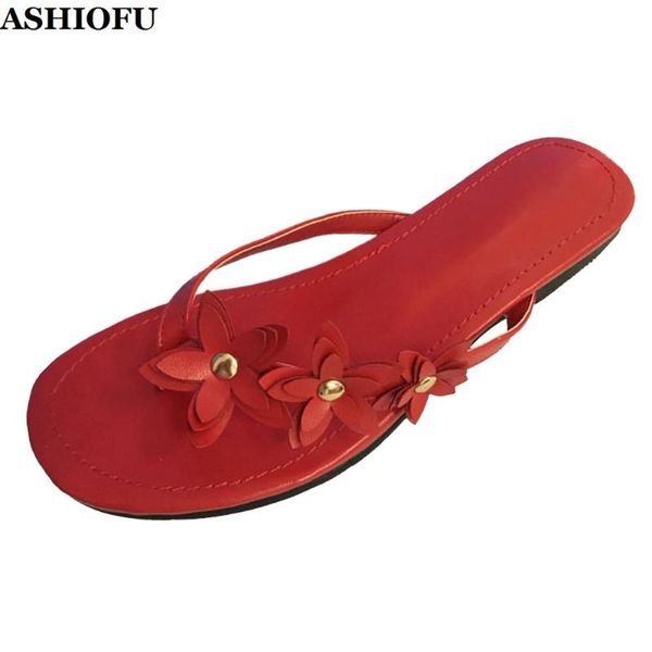 

slippers ashiofu handmade ladies flower home beach summer flip-flop daily wear casual fashion shoes, Black