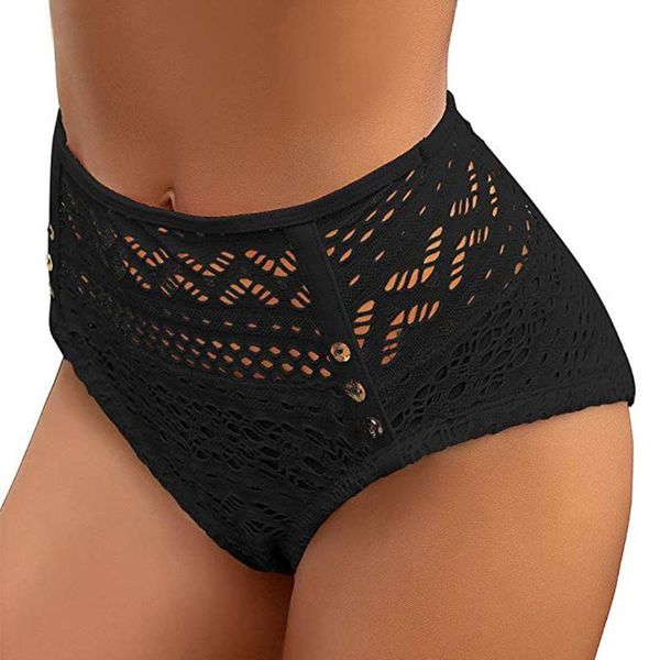 

summer women high waist ruched bikini bottoms tummy control swimsuit lace solid color briefs bathing suit stroje kapielowe#p4