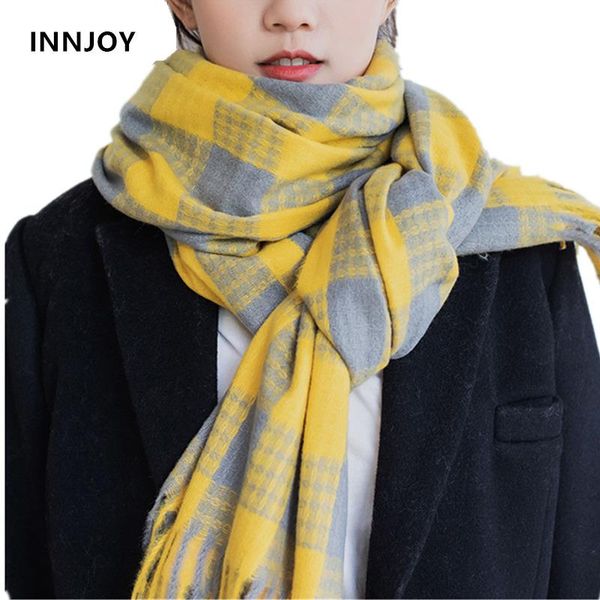 

scarves plaid scarf women 2021 luxury fashion warm winter cashmere pashmina wrap shawl blanket couples, Blue;gray