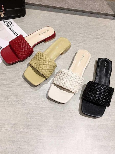 

women's shoes slippers fashion summer 2021 new open-toed low heels, Black