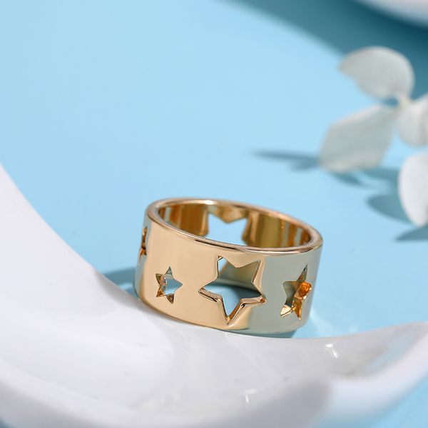 

trendy geometric hollow star shape rings for woman fashion chunky gold color round finger rings jewelry accessories, Silver