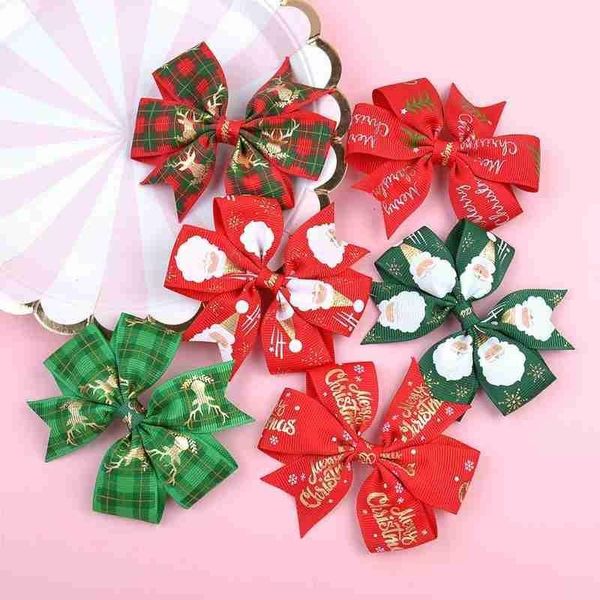 

1pcs christmas hair bow clips handmade barrette girl hair accessories for kids headwear decoration christmas bow clips, Slivery;white